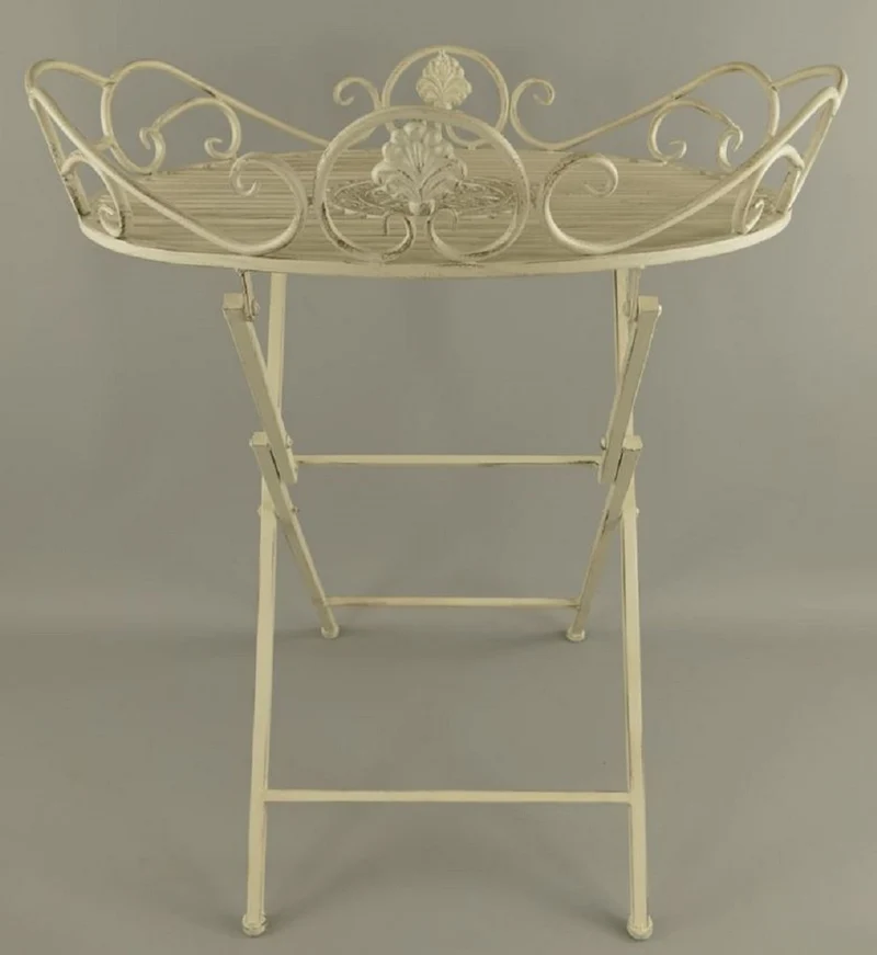 Casa Padrino Jugendstil Garten Beistelltisch Rustikal Weiß 63 x 48 x H. 70 cm - Klappbarer Garten Metall Tisch - Barock & Jugendstil Garten Möbel