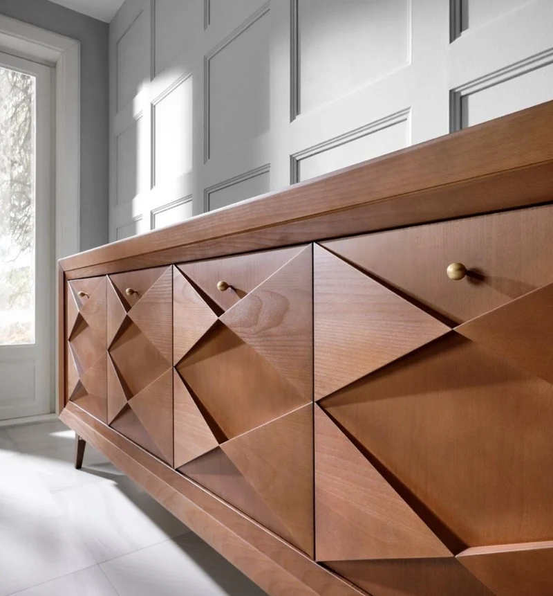Casa Padrino Luxus Art Deco Sideboard Matt Cognac 220 x 50 x H. 92 cm - Edler Massivholz Schrank mit 4 Türen - Esszimmer Möbel - Art Deco Möbel - Luxus Möbel