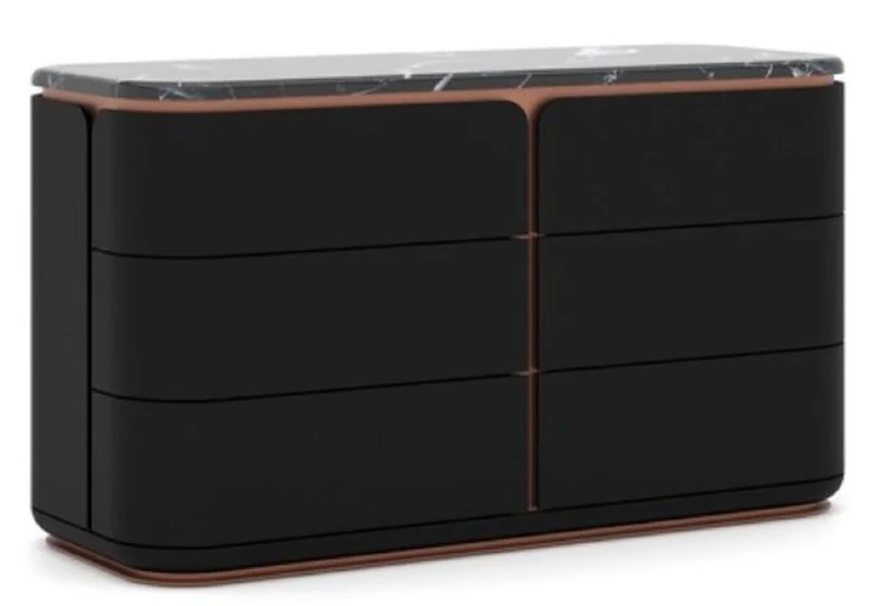 Casa Padrino Luxus Massivholz Kommode mit 6 Schubladen Schwarz / Kupfer 150 x 50 x H. 90 cm - Schlafzimmer Kommode - Schlafzimmer Möbel - Luxus Möbel - Luxus Einrichtung - Möbel Luxus