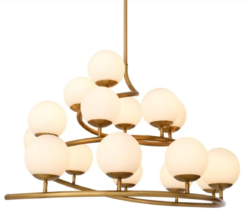 Casa Padrino Luxus Kronleuchter Antik Messing / Weiß 105 x 95 x H. 52 cm - Wohnzimmer Kronleuchter mit runden Glas Lampenschirmen - Hotel Kronleuchter - Restaurant Kronleuchter - Luxus Qualität