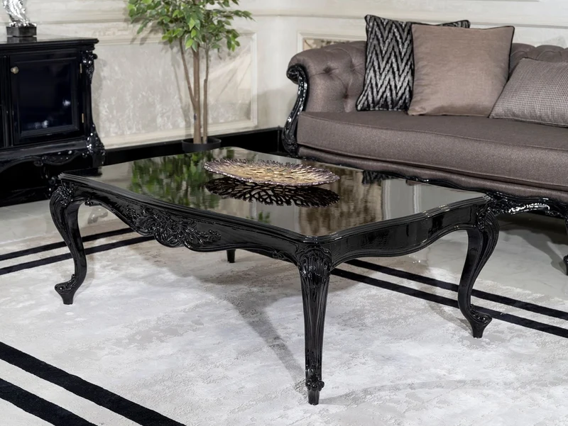 Casa Padrino Luxus Barock Couchtisch Schwarz - Handgefertigter Massivholz Wohnzimmertisch im Barockstil - Luxus Wohnzimmer Möbel im Barockstil - Barock Möbel - Edel & Prunkvoll