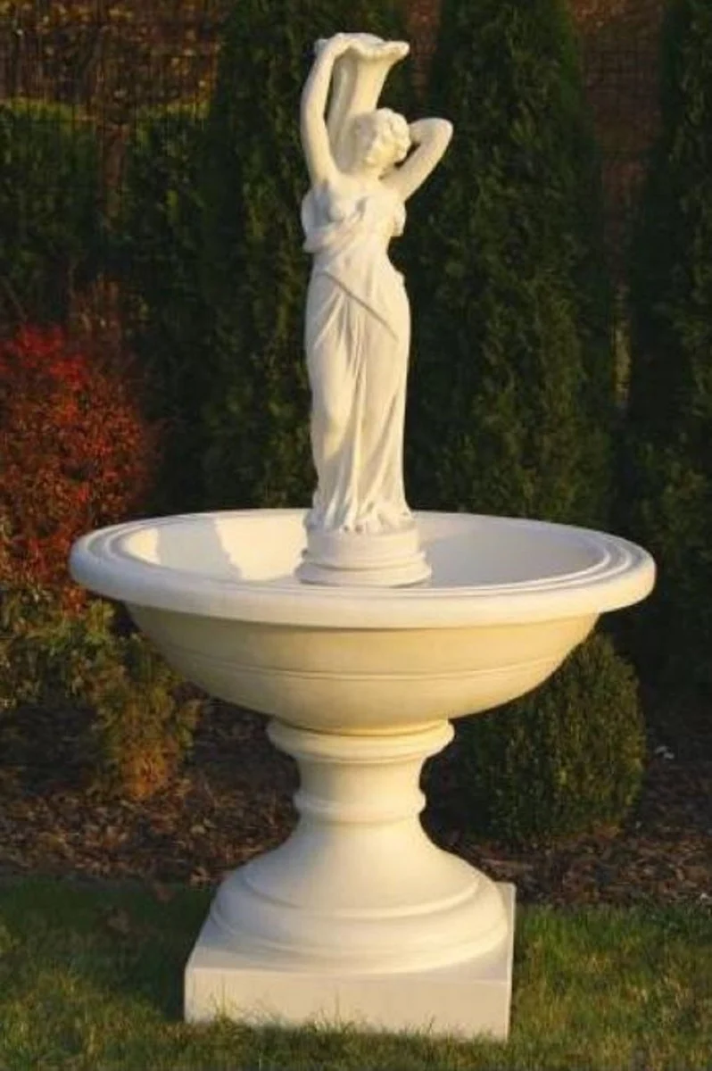Casa Padrino Barock Springbrunnen Sandfarben Ø 102 x H. 171 cm - Prunkvoller Gartenbrunnen im Barockstil - Runder Gartendeko Stein Brunnen - Barock Garten Deko Accessoires