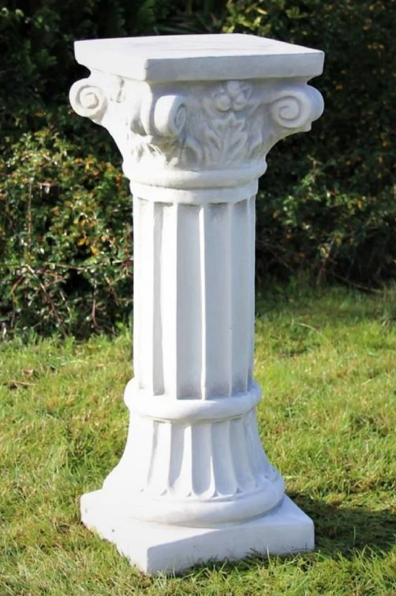 Casa Padrino Barock Säule Weiß / Grau H. 76 cm - Prunkvolle Gartensäule im Barockstil - Gartendeko Stein Säule - Barock Garten & Terrassen Deko Accessoires