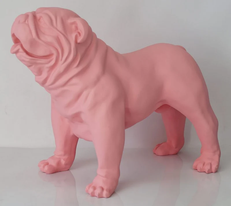 Casa Padrino Luxus Deko Figur Hund Bulldogge Hellrosa 85 x 45 x H. 74 cm - Kunstharz Deko Skulptur - Wohnzimmer Deko - Luxus Deko Tierfigur