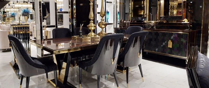 Casa Padrino Luxus Esstisch Dunkelbraun / Gold 220 x 110 x H. 81 cm - Rechteckiger Massivholz Küchentisch - Esszimmer Möbel - Luxus Möbel - Luxus Einrichtung
