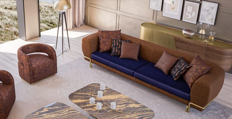 Casa Padrino Luxus Sofa Braun / Lila / Messing 300 x 100 x H. 75 cm - Wohnzimmer Sofa - Hotel Sofa - Wohnzimmer Möbel - Hotel Möbel - Luxus Möbel - Luxus Einrichtung