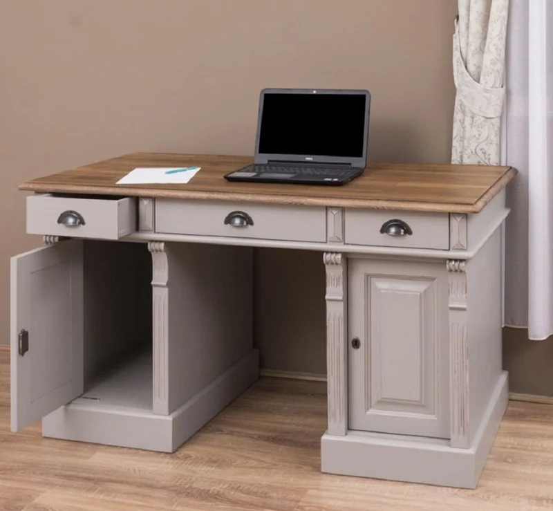 Casa Padrino Landhausstil Shabby Chic Schreibtisch Antik Grau / Braun 140 x 70 x H. 78 cm - Massivholz Bürotisch im Landhausstil - Büro Möbel - Landhausstil Möbel - Shabby Chic Möbel