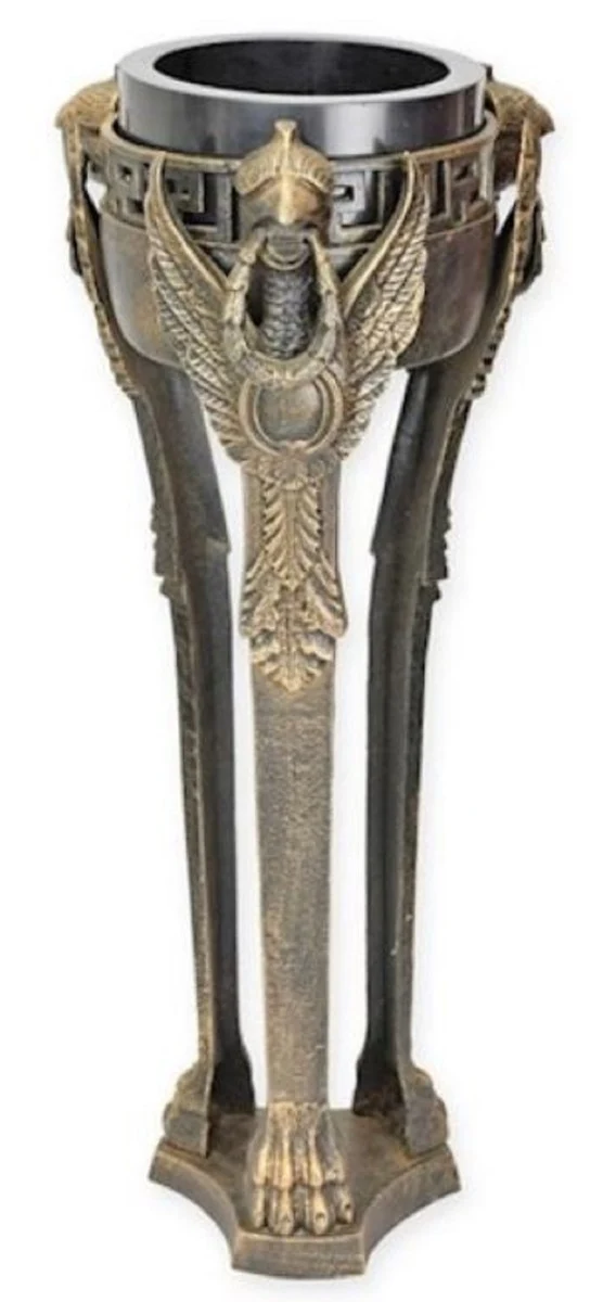 Casa Padrino Barock Garten Deko Blumentopfständer Antik Messing Ø 31,5 x H. 80 cm - Gusseisen Pflanzentopfständer im Barockstil - Barock Garten Deko - Barock Terrassen Deko Accessoires