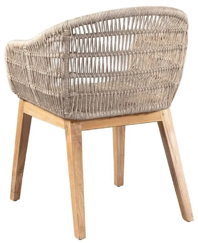 Casa Padrino Luxus Esszimmer Stuhl 8er Set Grau / Naturfarben 60 x 60 x H. 80 cm - Luxus Garten Stühle mit edlem Rattangeflecht - Esszimmer Möbel - Garten Möbel - Rattan Möbel - Luxus Möbel