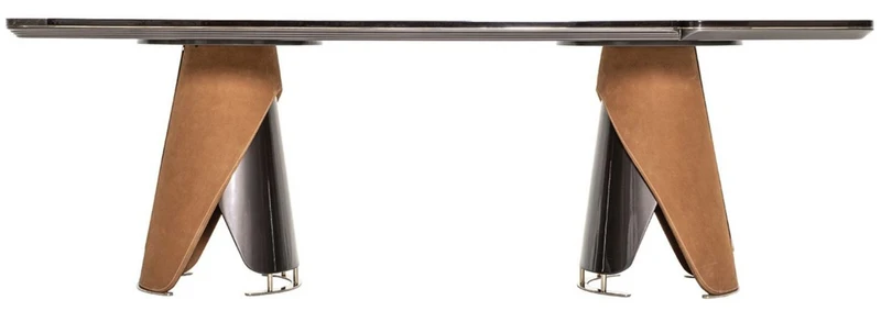 Casa Padrino Luxus Esstisch Dunkelbraun / Grau / Hellbraun / Gold 240 x 113 x H. 79,5 cm - Massivholz Esszimmertisch mit Tischplatte in Marmoroptik - Esszimmer Möbel - Luxus Möbel
