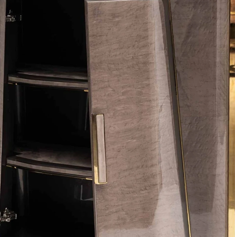 Casa Padrino Luxus Barschrank Grau / Gold 120 x 45,5 x H. 165,5 cm - Massivholz Weinschrank mit 2 Türen - Bar Möbel - Hotel Möbel - Luxus Möbel