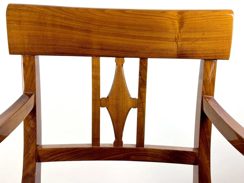 Casa Padrino Luxus Biedermeier Esszimmer Stuhl mit Armlehnen und Streifen Braun / Schwarz 59 x H. 94 cm - Massivholz Küchen Stuhl - Massivholz Esszimmer Möbel - Biedermeier Esszimmer Möbel