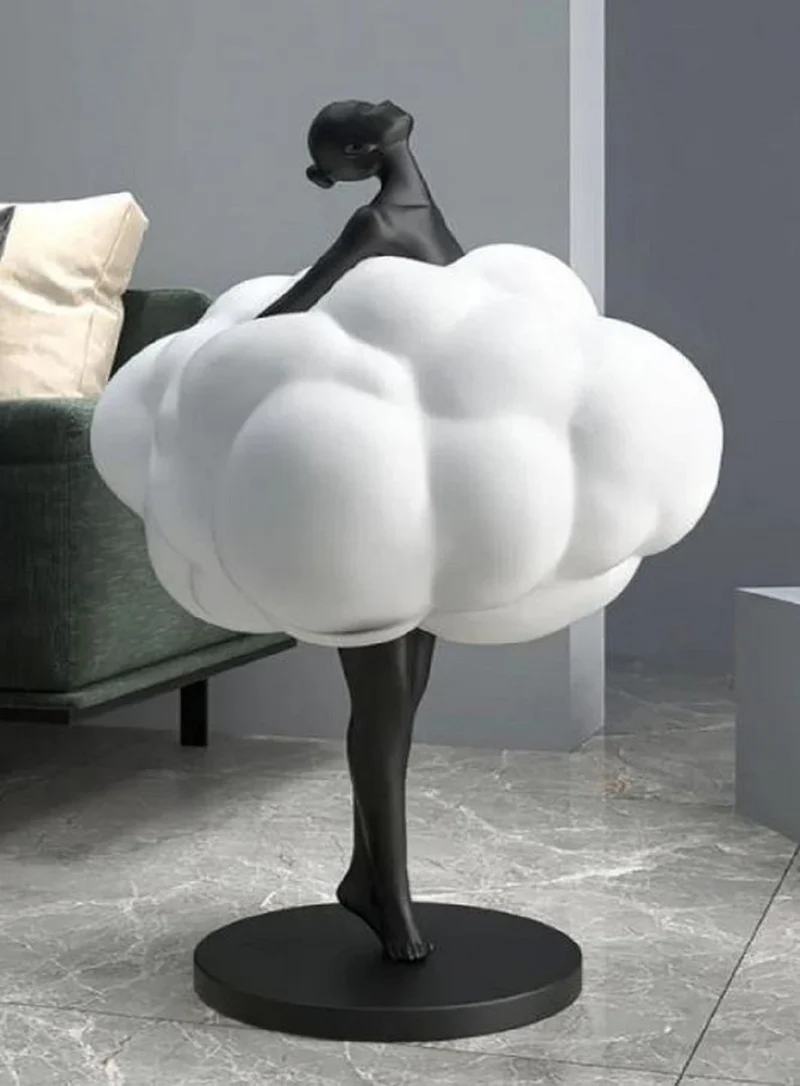Casa Padrino Luxus Designer Deko Skulptur Tänzerin Schwarz / Weiß Ø 49 x H. 75 cm - Kunstharz Deko Figur - Wohnzimmer Deko - Luxus Designer Deko Accessoires - Luxus Qualität - Made in Italy