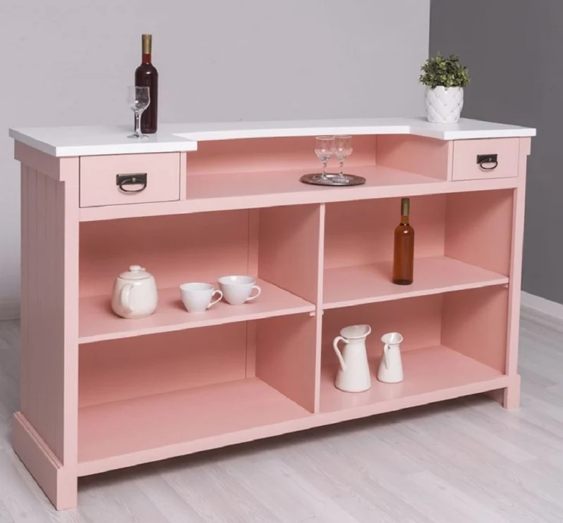 Casa Padrino Landhausstil Bar Theke Rosa / Weiß 180 x 51 x H. 107 cm - Massivholz Thekentisch - Massivholz Barmöbel - Barmöbel im Landhausstil - Landhausstil Einrichtung