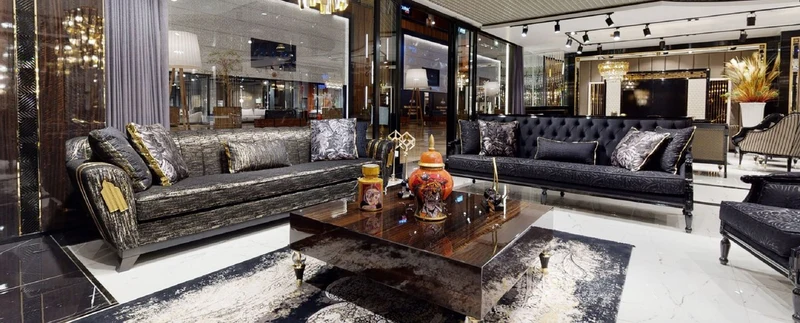 Casa Padrino Luxus Sofa Schwarz / Gold 280 x 77 x H. 94 cm - Wohnzimmer Sofa - Hotel Sofa - Wohnzimmer Möbel - Hotel Möbel - Luxus Möbel - Wohnzimmer Einrichtung - Luxus Einrichtung