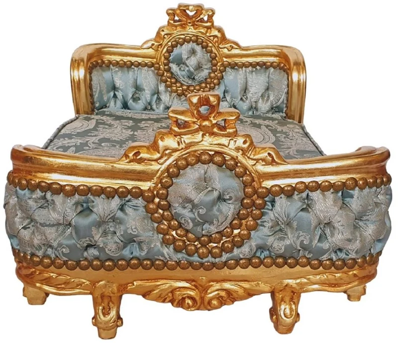 Casa Padrino Barock Hundebett Grün Muster / Gold - Handgefertigtes Antik Stil Hundebett - Prunkvolle Hunde Möbel im Barockstil - Antik Stil Tiermöbel - Barock Tiermöbel
