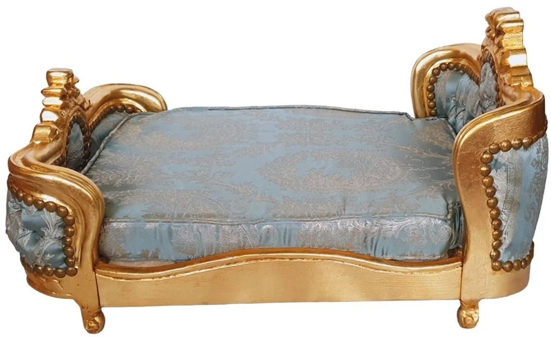 Casa Padrino Barock Hundebett Grün Muster / Gold - Handgefertigtes Antik Stil Hundebett - Prunkvolle Hunde Möbel im Barockstil - Antik Stil Tiermöbel - Barock Tiermöbel