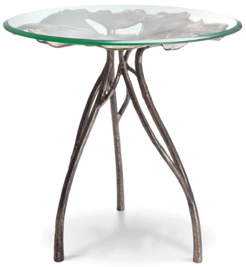Casa Padrino Luxus Beistelltisch Vintage Messing Ø 58 x H. 56,5 cm - Runder Aluminium Tisch mit Glasplatte - Luxus Möbel - Wohnzimmer Möbel - Hotel Möbel - Luxus Einrichtung