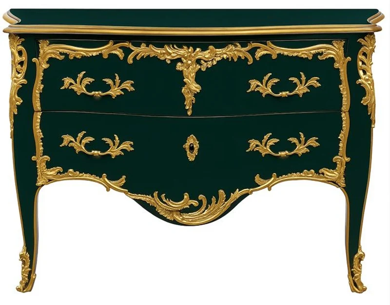 Casa Padrino Barock Kommode mit 2 Schubladen Antik Dunkelgrün / Gold - Handgefertigte Massivholz Kommode im Barockstil - Handgefertigte Barock Möbel - Edel & Prunkvoll