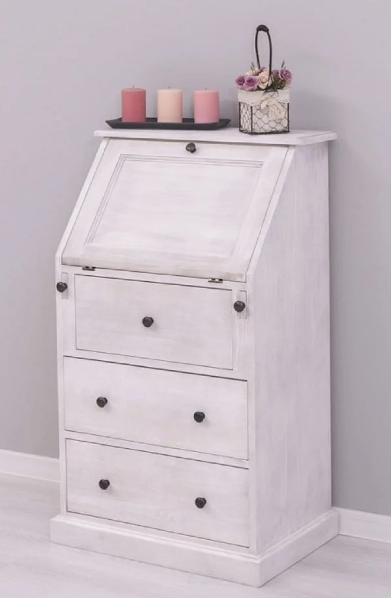 Casa Padrino Landhausstil Sekretär Kommode Hellgrau 65 x 45 x H. 110 cm - Massivholz Schrank mit 5 Schubladen - Massivholz Möbel - Landhausstil Möbel