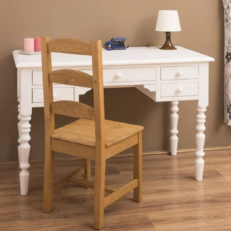 Casa Padrino Landhausstil Schreibtisch mit 5 Schubladen Weiß 130 x 65 x H. 83 cm - Massivholz Sekretär im Landhausstil - Büro Möbel - Massivholz Möbel - Landhausstil Möbel