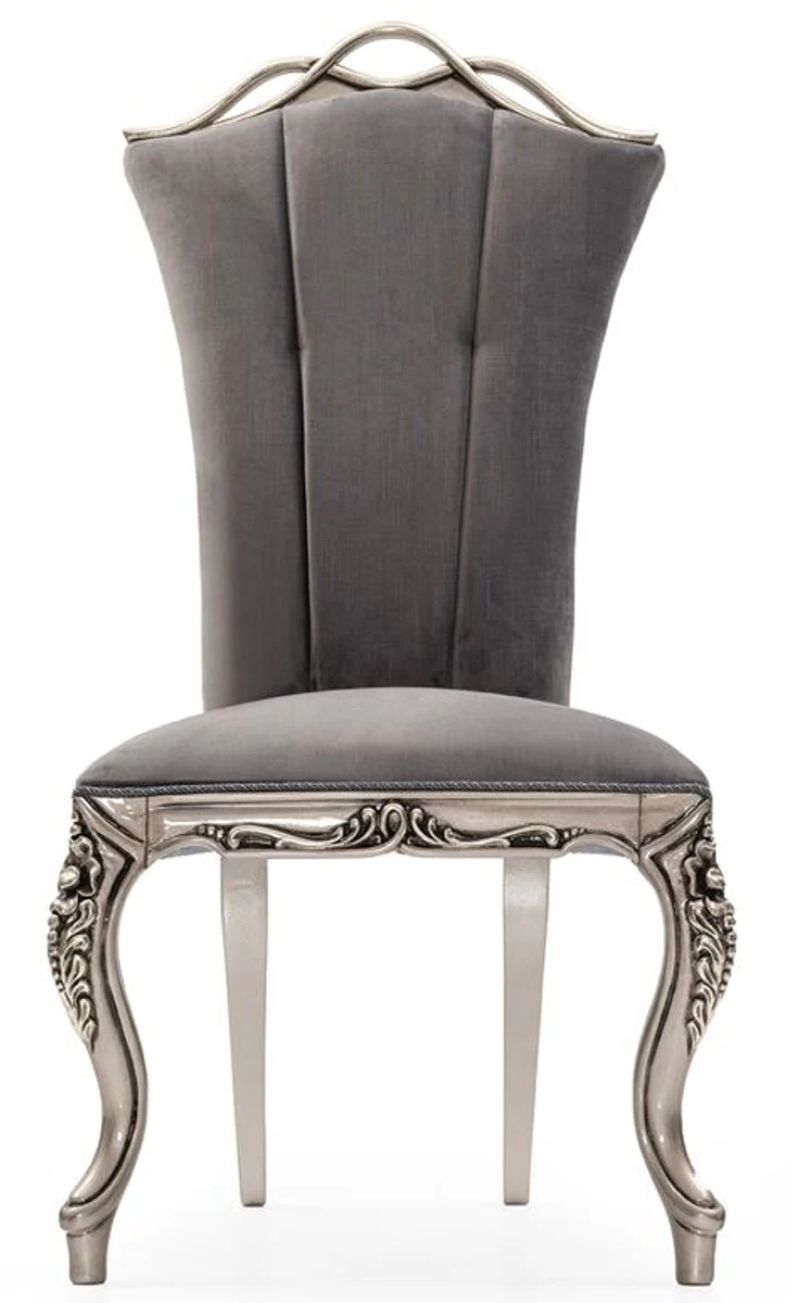 Casa Padrino Luxus Barock Esszimmer Stuhl 6er Set Grau / Silber - Prunkvolle Barockstil Küchen Stühle - Luxus Esszimmer Möbel im Barockstil - Barock Esszimmer Möbel - Barockstil Möbel