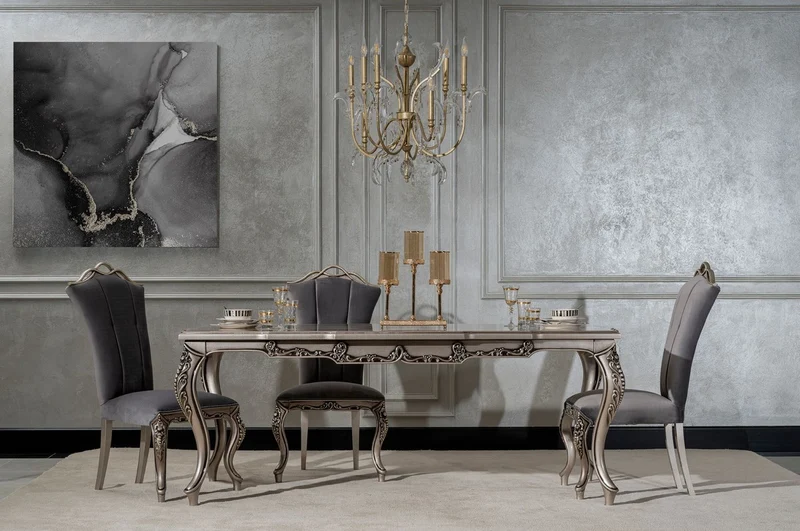 Casa Padrino Luxus Barock Esszimmer Stuhl 6er Set Grau / Silber - Prunkvolle Barockstil Küchen Stühle - Luxus Esszimmer Möbel im Barockstil - Barock Esszimmer Möbel - Barockstil Möbel