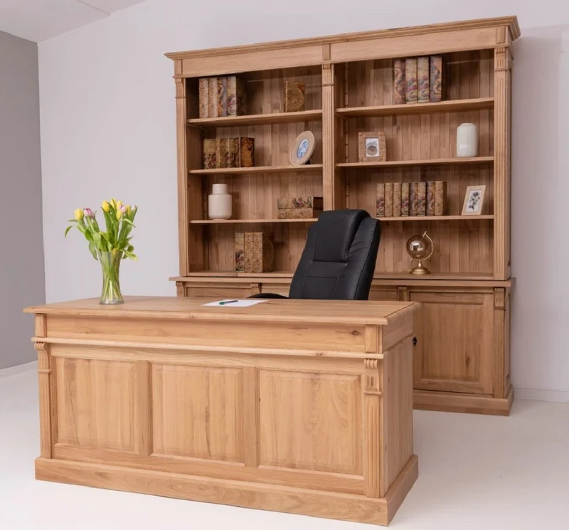 Casa Padrino Landhausstil Büro Möbel Set Naturfarben - 1 Landhausstil Massivholz Schreibtisch & 1 Landhausstil Massivholz Regalschrank - Landhausstil Massivholz Büro Möbel