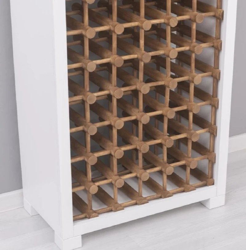 Casa Padrino Landhausstil Massivholz Weinschrank Weiß / Naturfarben 68 x 35 x H. 200 cm - Massivholz Weinregal im Landhausstil - Massivholz Bar Möbel - Landhausstil Bar Möbel