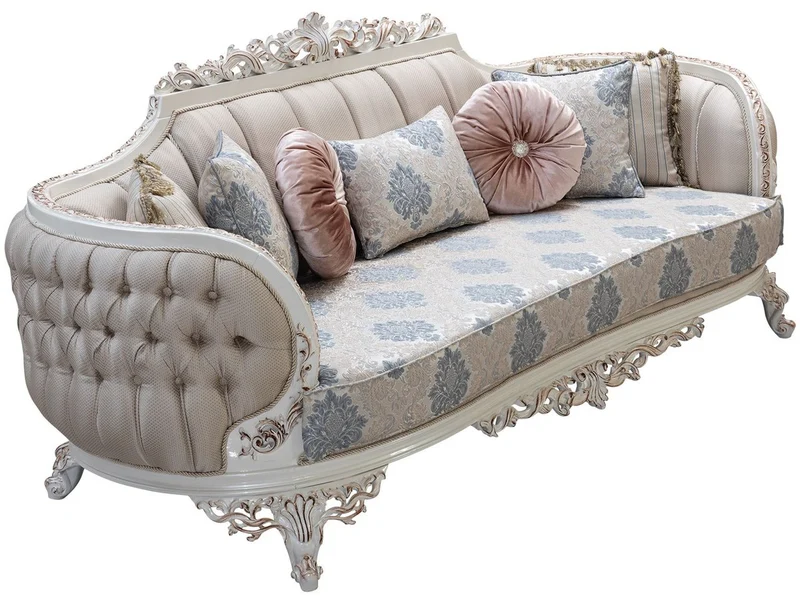 Casa Padrino Luxus Barock Sofa Mehrfarbig / Creamweiß / Kupfer - Barockstil Wohnzimmer Sofa mit elegantem Muster - Luxus Wohnzimmer Möbel im Barockstil - Barock Einrichtung - Barock Möbel