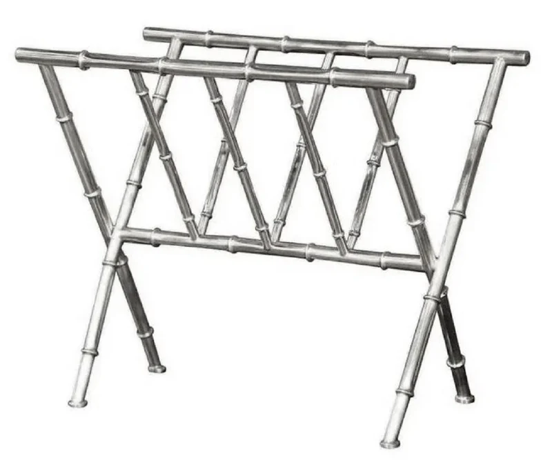Casa Padrino Luxus Zeitschriftenständer Silber 50 x 27 x H. 48 cm - Metall Zeitschriftenhalter - Dekorativer Zeitungsständer - Deko Accessoires