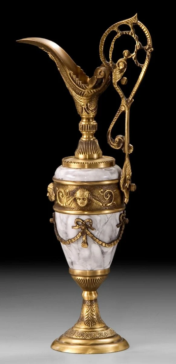 Casa Padrino Luxus Barock Weinkrug Gold / Weißgrau 16 x H. 39 cm - Handgefertigter Bronze Krug - Barock Deko Accessoires - Barock Interior - Barock Möbel - Edel & Prunkvoll