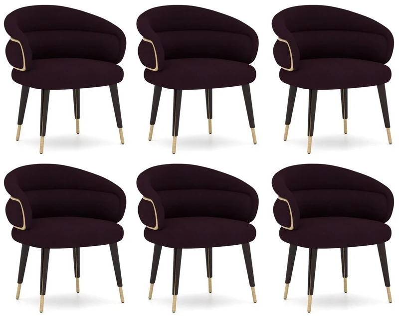 Casa Padrino Luxus Esszimmer Stuhl 6er Set Lila / Schwarz / Beige - Küchen Stühle mit Armlehnen - Esszimmer Möbel - Restaurant Möbel - Hotel Möbel - Luxus Möbel