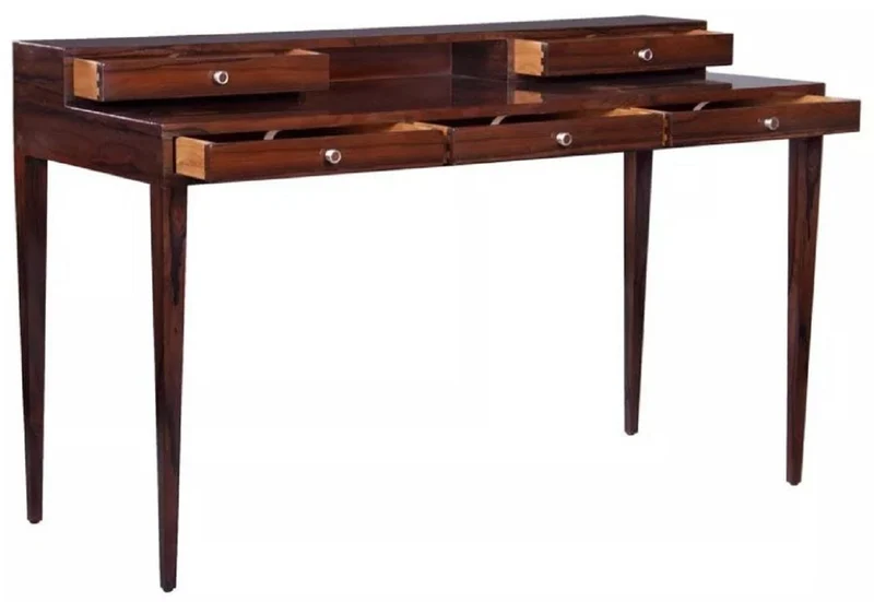 Casa Padrino Luxus Art Deco Schreibtisch mit 5 Schubladen Dunkelbraun 140 x 55 x H. 86 cm - Massivholz Bürotisch - Büro Möbel - Art Deco Möbel - Luxus Möbel