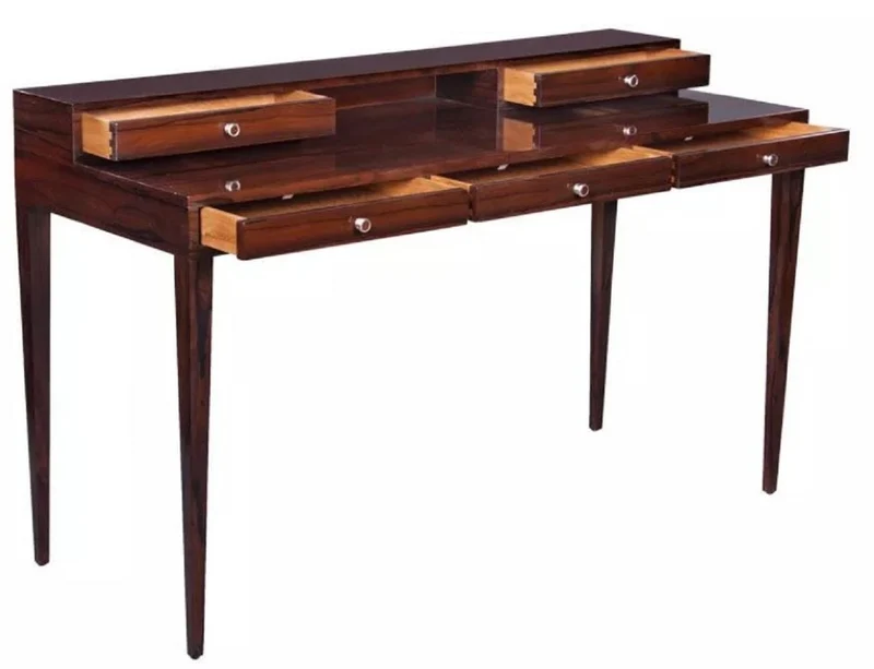 Casa Padrino Luxus Art Deco Schreibtisch mit 5 Schubladen Dunkelbraun 140 x 55 x H. 86 cm - Massivholz Bürotisch - Büro Möbel - Art Deco Möbel - Luxus Möbel