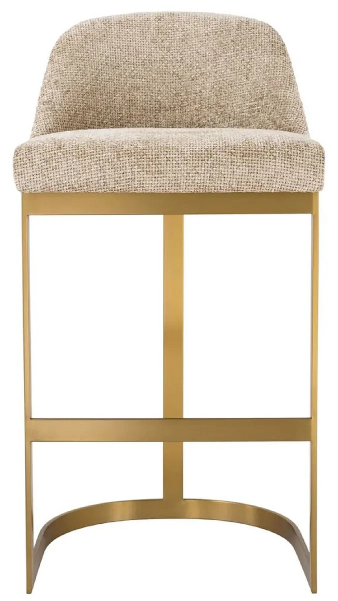 Casa Padrino Luxus Barstuhl Sandfarben / Messing 53 x 51 x H. 101 cm - Gepolsterter Edelstahl Barhocker - Bar Möbel - Luxus Möbel - Luxus Qualität
