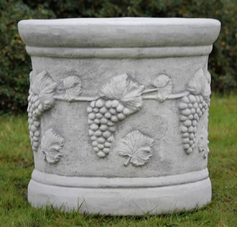 Casa Padrino Barock Garten Deko Blumentopf Grau Ø 44 x H. 46 cm - Runder Pflanzentopf im Barockstil - Barock Garten Deko - Barock Terrassen Deko - Barock Deko Accessoires
