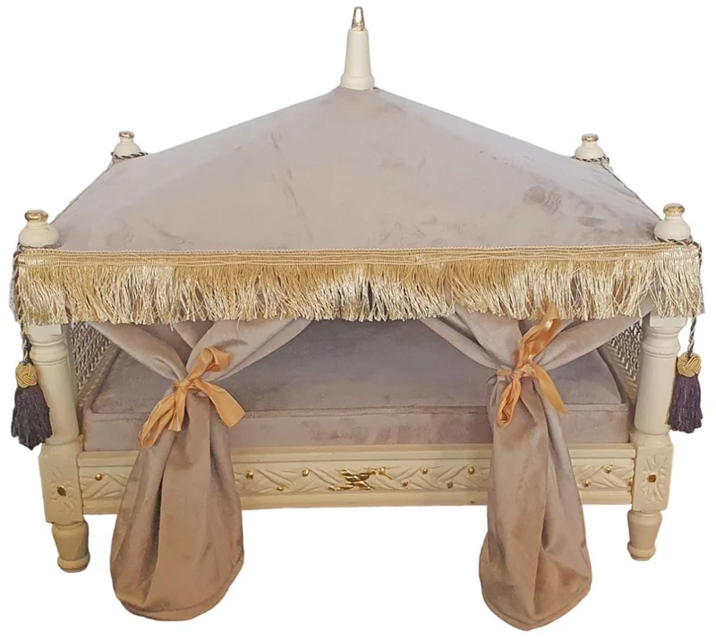 Casa Padrino Barock Hundebett Grau / Creme / Gold - Handgefertigtes Antik Stil Hundebett - Prunkvolle Hunde Möbel im Barockstil - Antik Stil Tiermöbel - Barock Tiermöbel