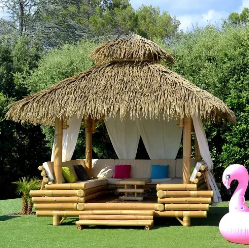 Casa Padrino Luxus Gartenhaus Naturfarben 330 x 300 x H. 345 cm - Wetterbeständiges Bambus Garten Haus - Bambus Pool Haus - Bambus Outdoor Haus - Luxus Bambus Gartenhäuser