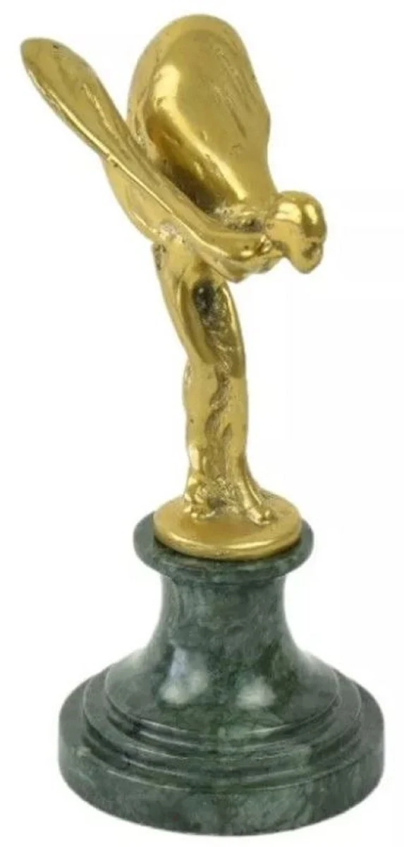 Casa Padrino Luxus Briefbeschwerer Skulptur Frau mit Flügeln Gold / Grün 7 x 8 x H. 16 cm - Elegante Bronze Figur mit Marmorsockel - Schreibtisch Deko - Luxus Deko - Deko Accessoires