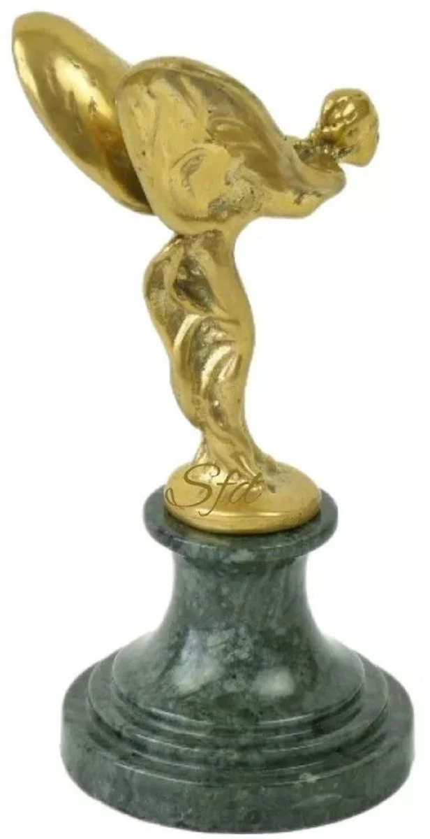 Casa Padrino Luxus Briefbeschwerer Skulptur Frau mit Flügeln Gold / Grün 7 x 8 x H. 16 cm - Elegante Bronze Figur mit Marmorsockel - Schreibtisch Deko - Luxus Deko - Deko Accessoires