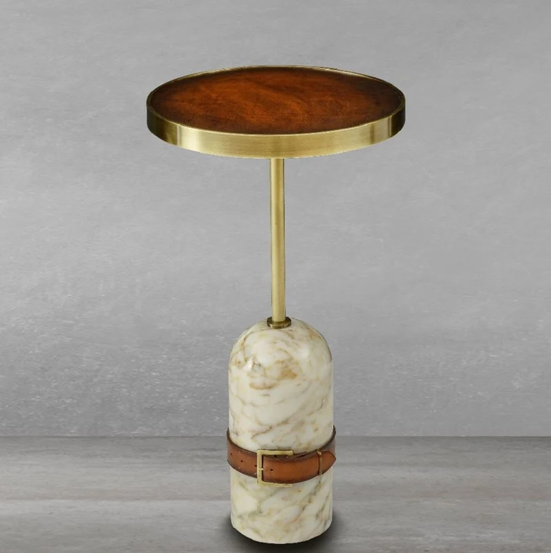 Casa Padrino Luxus Beistelltisch Braun / Messing / Creme Ø 33,5 x H. 61 cm - Runder Tisch mit Marmorfuß - Wohnzimmer Möbel - Luxus Möbel