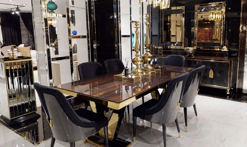 Casa Padrino Luxus Möbel Set Dunkelbraun / Schwarz / Gold - 1 Luxus Sideboard mit 6 Türen & 2 Luxus Wandspiegel - Luxus Möbel - Luxus Einrichtung