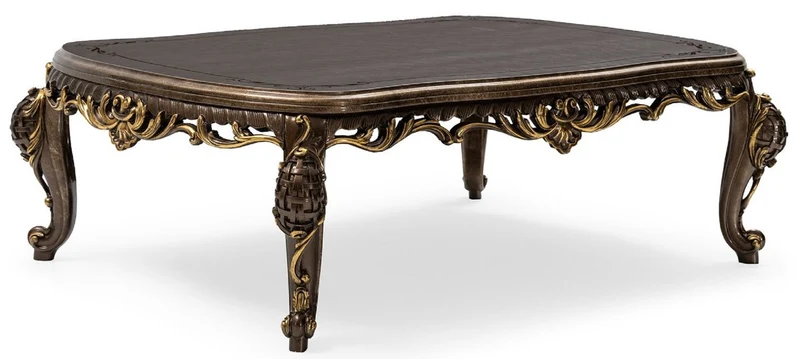 Casa Padrino Luxus Barock Couchtisch Grau / Braun / Gold - Handgefertigter Massivholz Wohnzimmertisch im Barockstil - Wohnzimmer Möbel im Barockstil - Barock Möbel - Edel & Prunkvoll