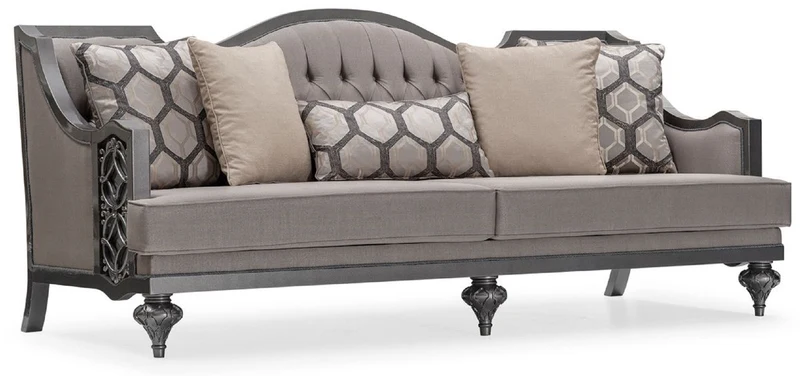 Casa Padrino Luxus Barock Wohnzimmer Sofa Grau / Grau - Handgefertigtes Barockstil Sofa mit dekorativen Kissen - Luxus Wohnzimmer Möbel im Barockstil - Barock Möbel