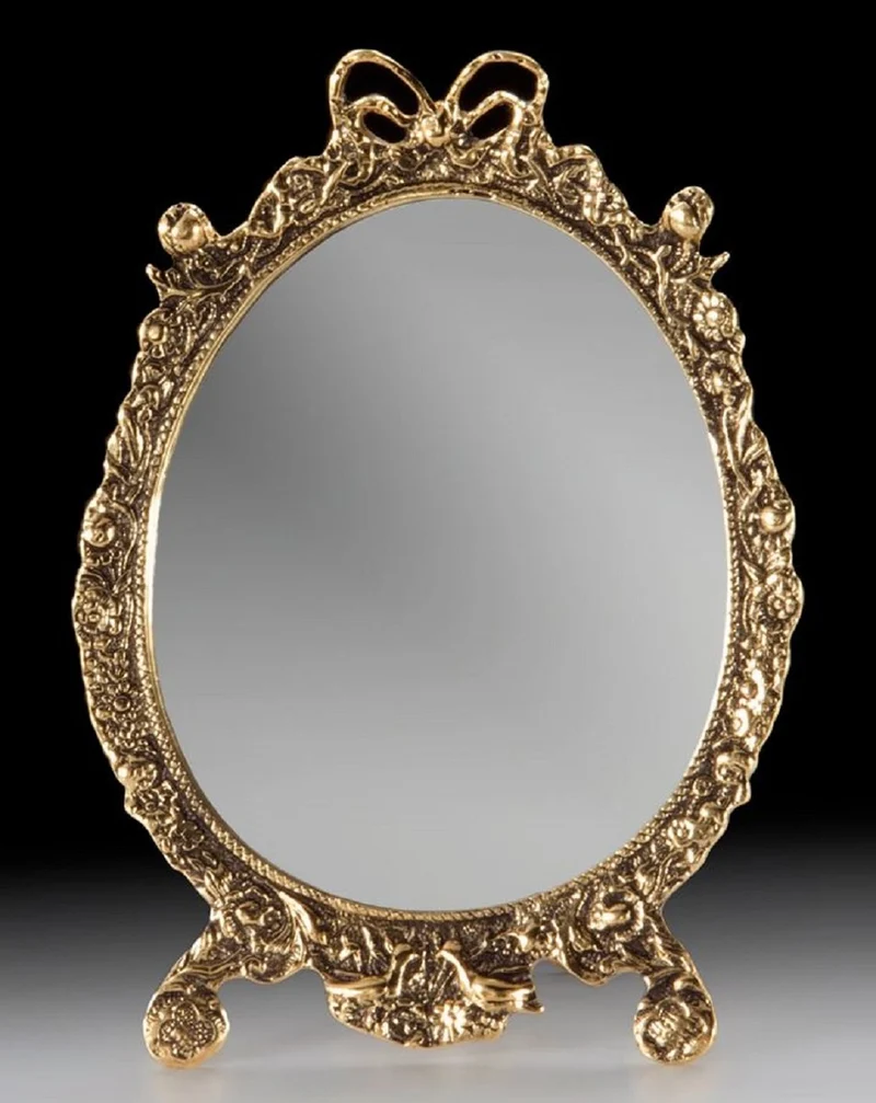 Casa Padrino Luxus Barock Schminkspiegel Gold 20 x H. 27 cm - Handgefertigter Barockstil Bronze Tischspiegel - Kosmetikspiegel - Barock Deko Accessoires - Edel & Prunkvoll