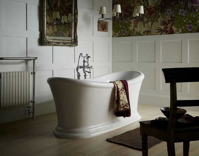 Casa Padrino Luxus Jugendstil Acryl Badewanne Weiß 177,5 x 88,5 x H. 74,5 cm - Gebogene freistehende Retro Antik Badewanne - Barock & Jugendstil Badezimmer Möbel