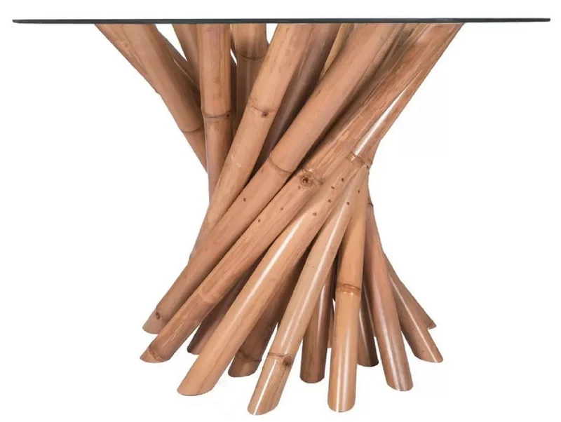 Casa Padrino Luxus Esstisch Naturfarben Ø 120 x H. 80 cm - Runder Bambus Küchentisch mit Glasplatte - Esszimmer Möbel - Bambus Möbel - Luxus Möbel - Luxus Esszimmer Einrichtung