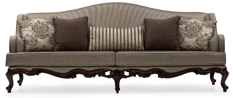 Casa Padrino Luxus Barock Wohnzimmer Sofa Silber / Braun - Handgefertigtes Barockstil Sofa mit dekorativen Kissen - Luxus Wohnzimmer Möbel im Barockstil - Barock Möbel - Edel & Prunkvoll