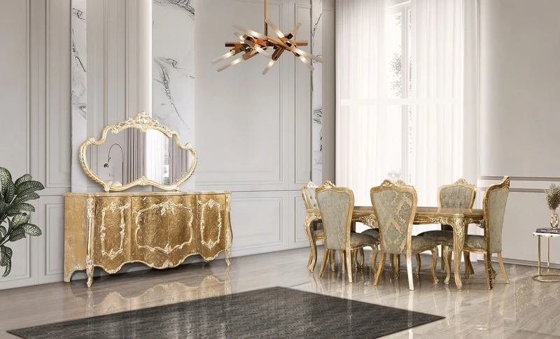 Casa Padrino Luxus Barock Esszimmer Stuhl 8er Set Grün / Antik Gold - Prunkvolle Barockstil Küchen Stühle - Luxus Barockstil Esszimmer Möbel - Barock Esszimmer Möbel - Barockstil Möbel